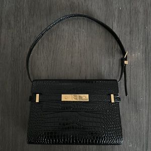Yves Saint Laurent Black Croc-Embossed Shoulder Bag